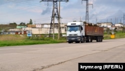 Heavy trucks on the streets of Kerch Crimea, Ukraine