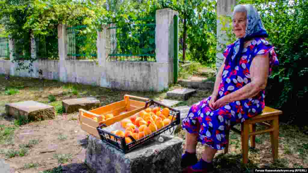 У дороги возле безымянной остановки сидит бабушка с персиками. Это Надежда Ивановна