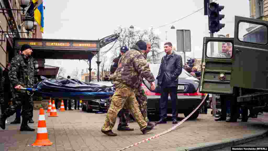 Место убийства в центре Киева экс-депутата Госдумы России Дениса Вороненкова, 23 марта 2017 года